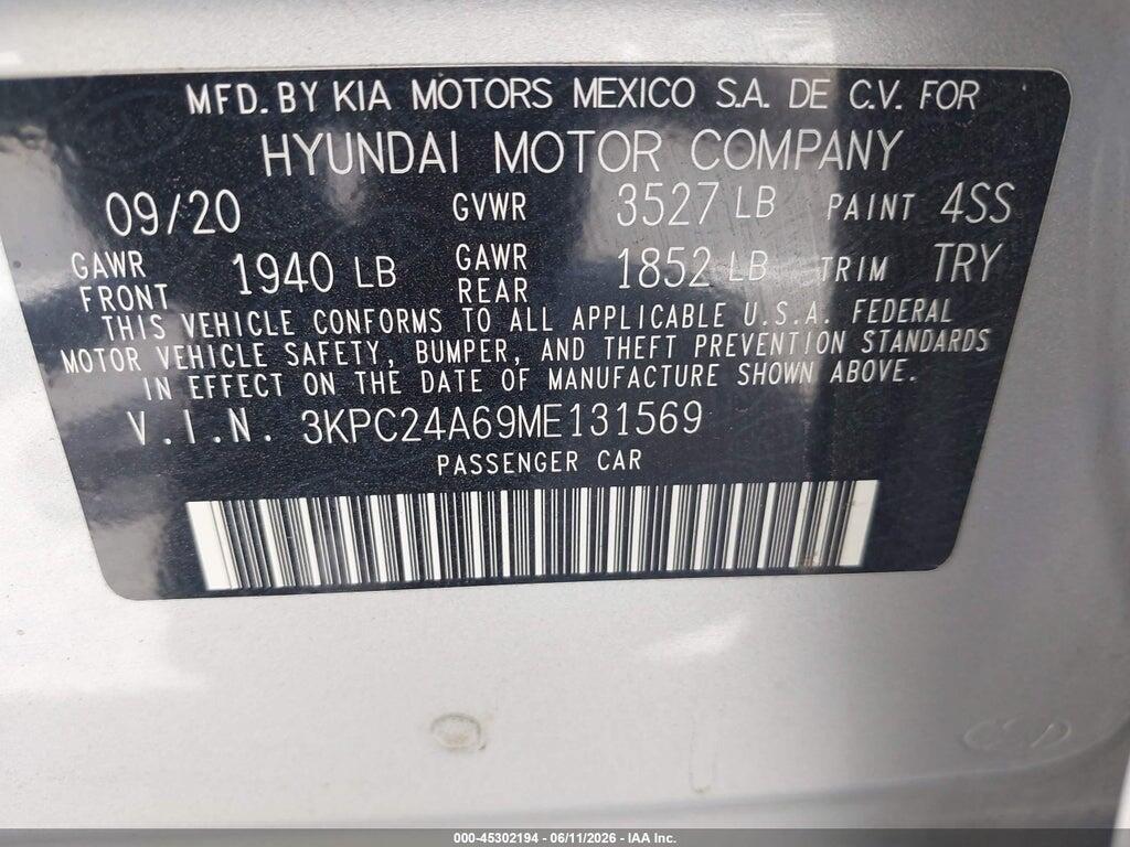 3KPC24A69ME131569 2021 HYUNDAI ACCENT photo no. 9