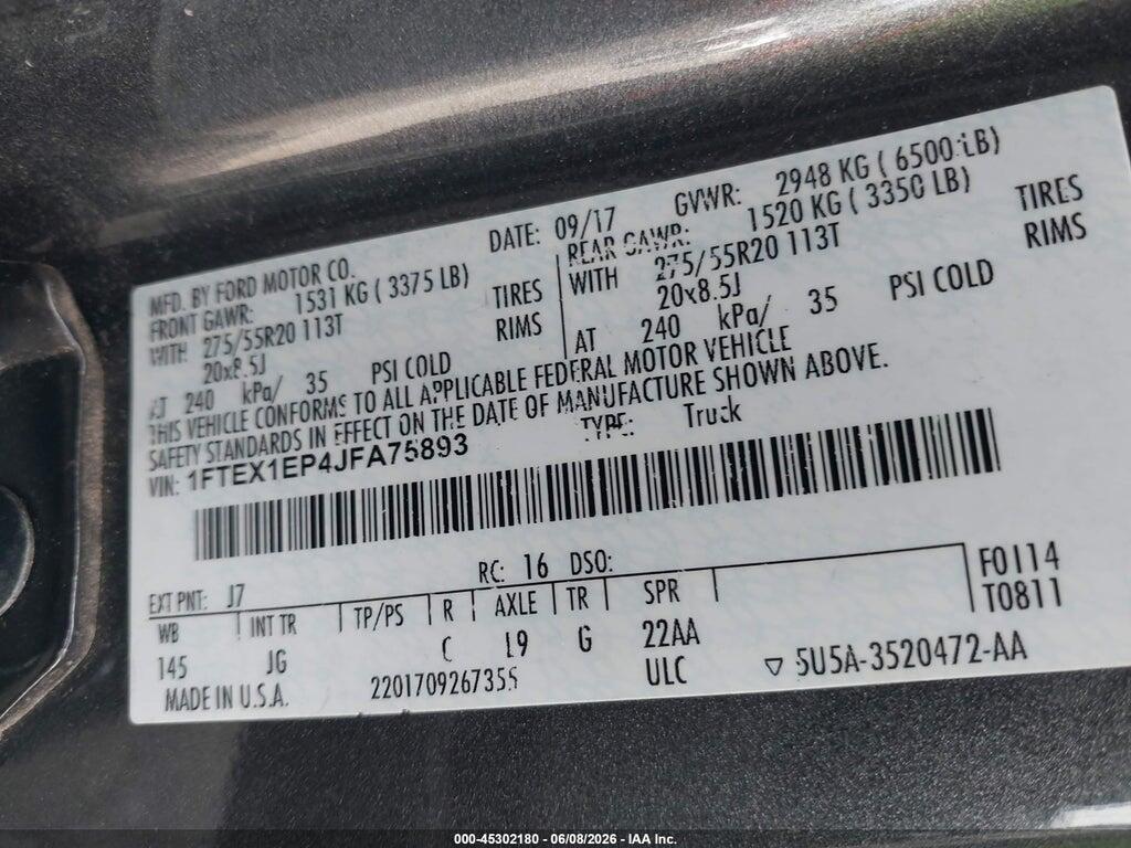 1FTEX1EP4JFA75893 2018 FORD F-150 photo no. 9