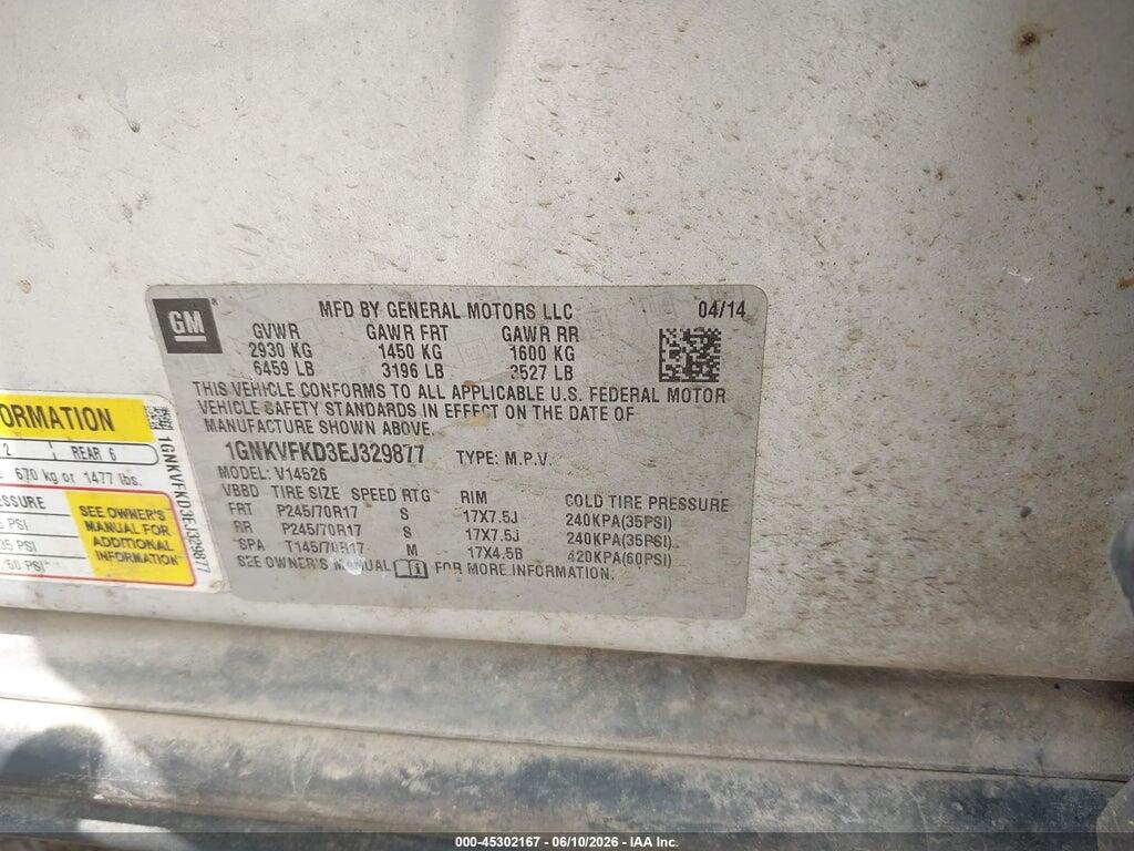 1GNKVFKD3EJ329877 2014 CHEVROLET TRAVERSE photo no. 9