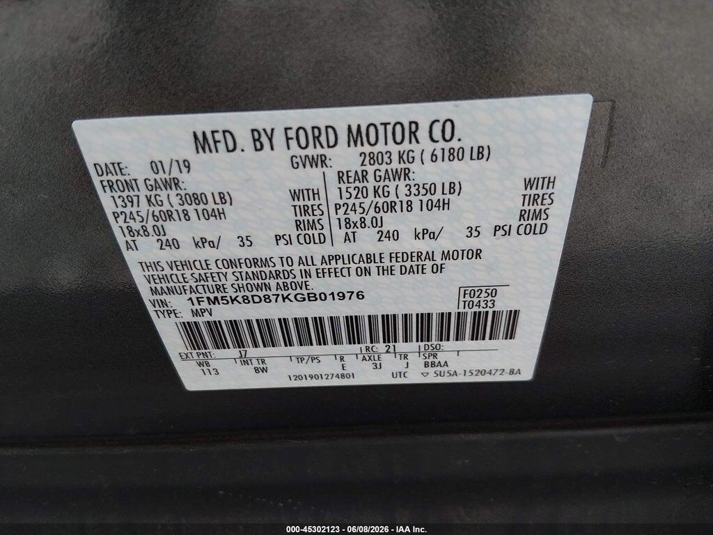 1FM5K8D87KGB01976 2019 FORD EXPLORER photo no. 9