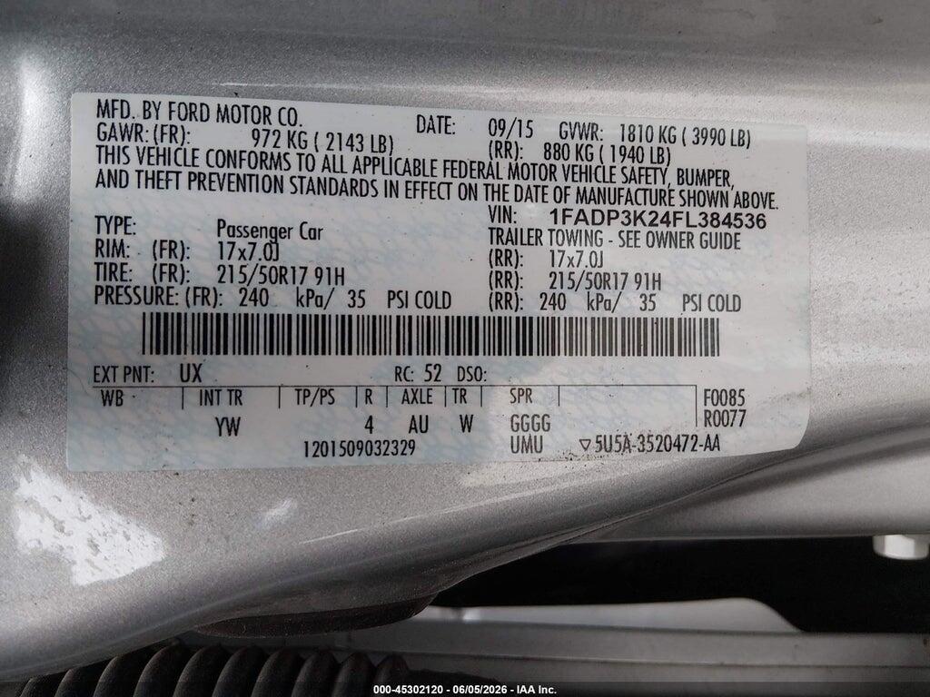 1FADP3K24FL384536 2015 FORD FOCUS photo no. 9