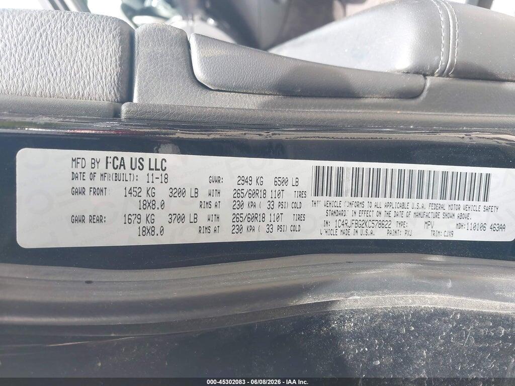 1C4RJFBG2KC578622 2019 JEEP GRAND CHEROKEE photo no. 9