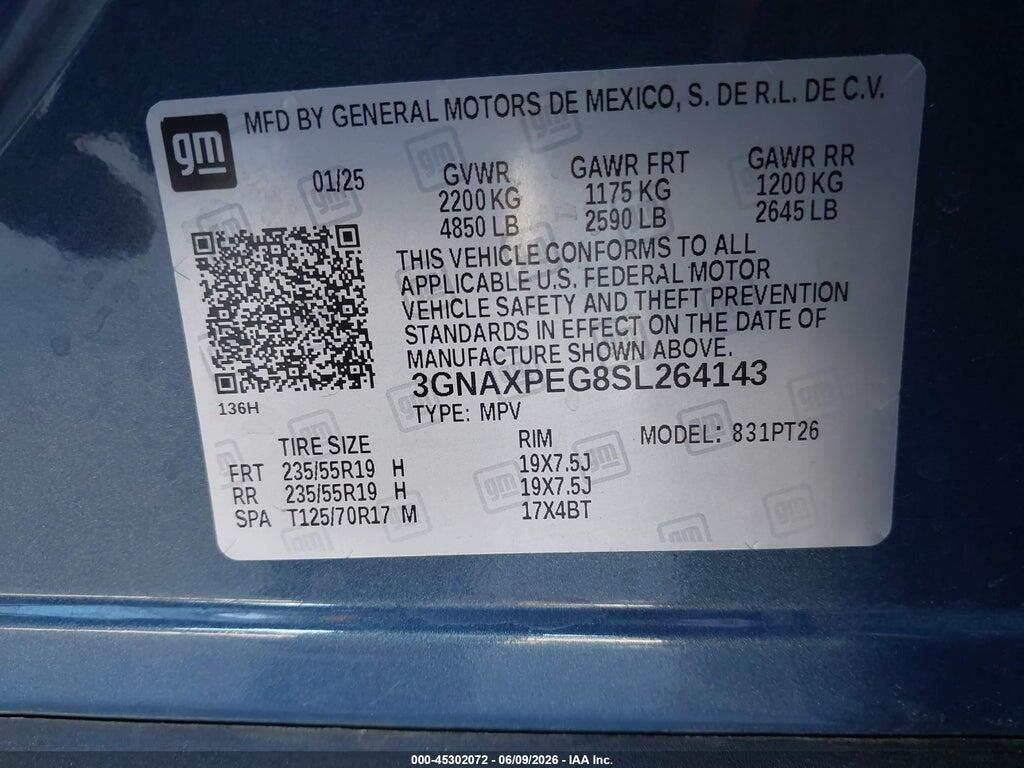 3GNAXPEG8SL264143 2025 CHEVROLET EQUINOX photo no. 9