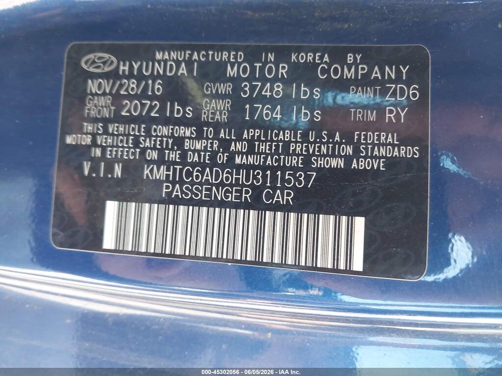 KMHTC6AD6HU311537 2017 HYUNDAI VELOSTER photo no. 9