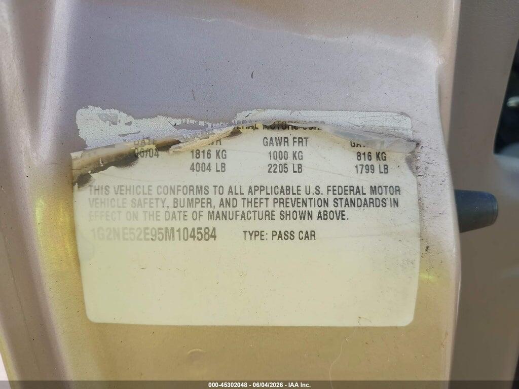 1G2NE52E95M104584 2005 PONTIAC GRAND AM photo no. 9
