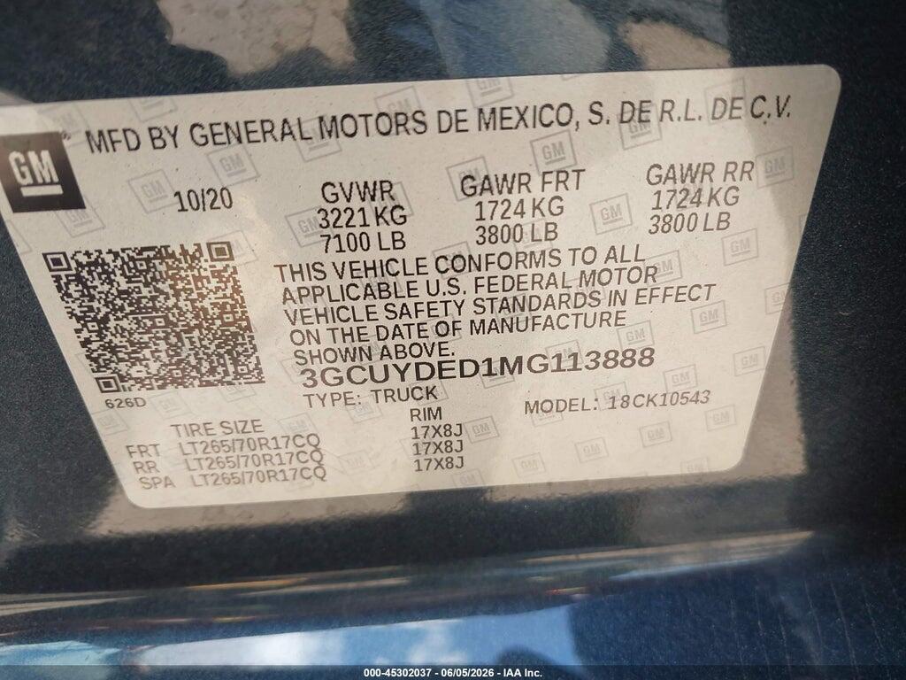 3GCUYDED1MG113888 2021 CHEVROLET SILVERADO 1500 photo no. 9