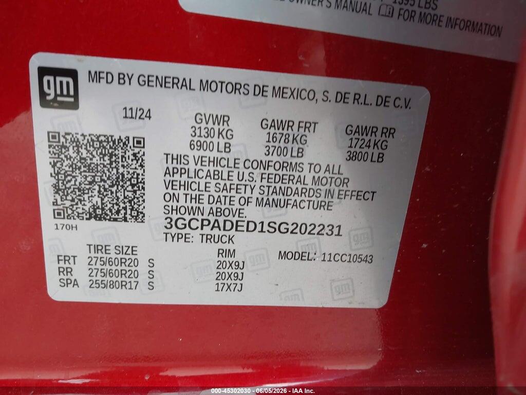 3GCPADED1SG202231 2025 CHEVROLET SILVERADO 1500 photo no. 9