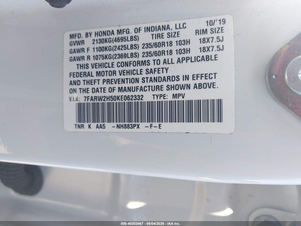 7FARW2H50KE062332 2019 HONDA CR-V photo no. 9