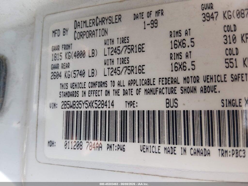 2B5WB35Y5XK528414 1999 DODGE RAM WAGON 3500 photo no. 9