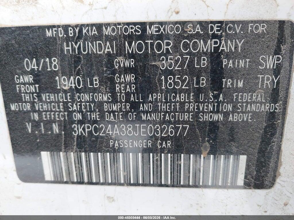 3KPC24A38JE032677 2018 HYUNDAI ACCENT photo no. 9