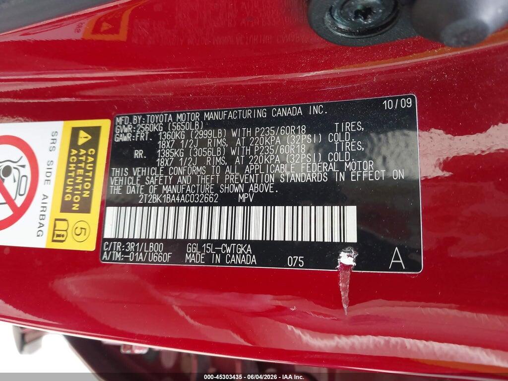 2T2BK1BA4AC032662 2010 LEXUS RX 350 photo no. 9