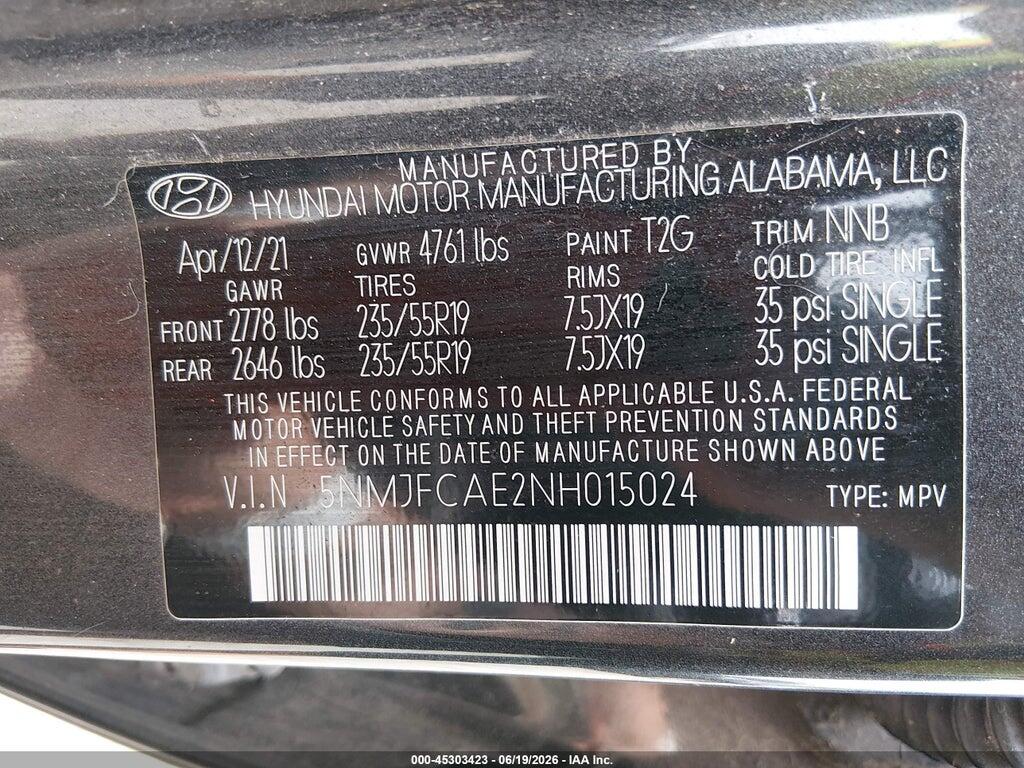 5NMJFCAE2NH015024 2022 HYUNDAI TUCSON photo no. 9
