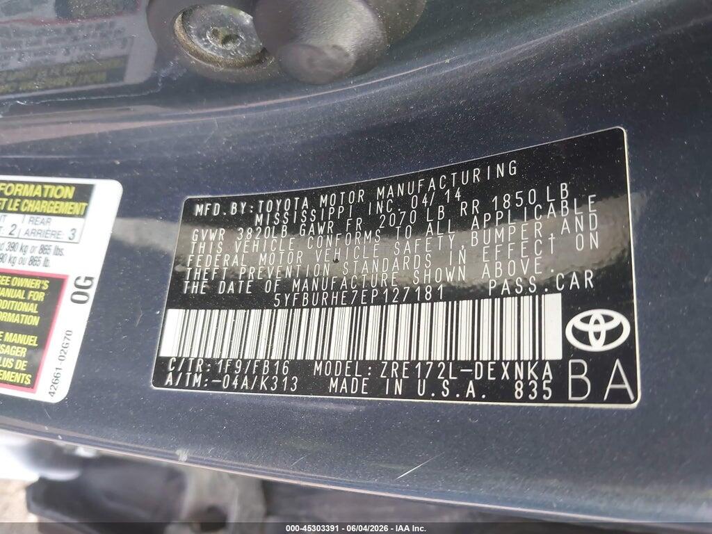 5YFBURHE7EP127181 2014 TOYOTA COROLLA photo no. 9