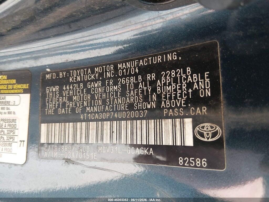 4T1CA30P74U020037 2004 TOYOTA CAMRY SOLARA photo no. 9