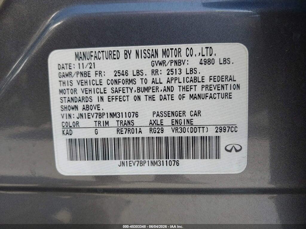 JN1EV7BP1NM311076 2022 INFINITI Q50 photo no. 9