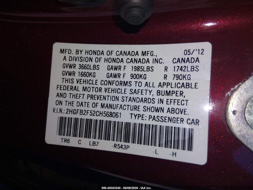 2HGFB2F52CH568061 2012 HONDA CIVIC photo no. 9