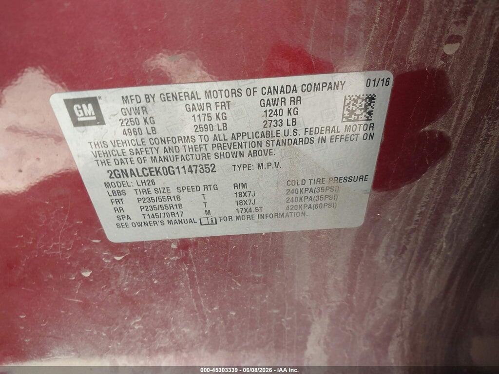 2GNALCEK0G1147352 2016 CHEVROLET EQUINOX photo no. 9