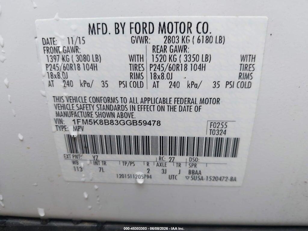 1FM5K8B83GGB59478 2016 FORD EXPLORER photo no. 9