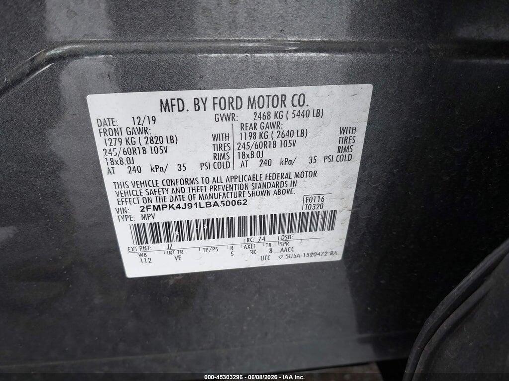 2FMPK4J91LBA50062 2020 FORD EDGE photo no. 9
