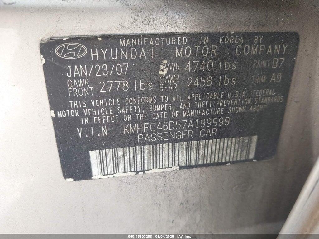 KMHFC46D57A199999 2007 HYUNDAI AZERA photo no. 9