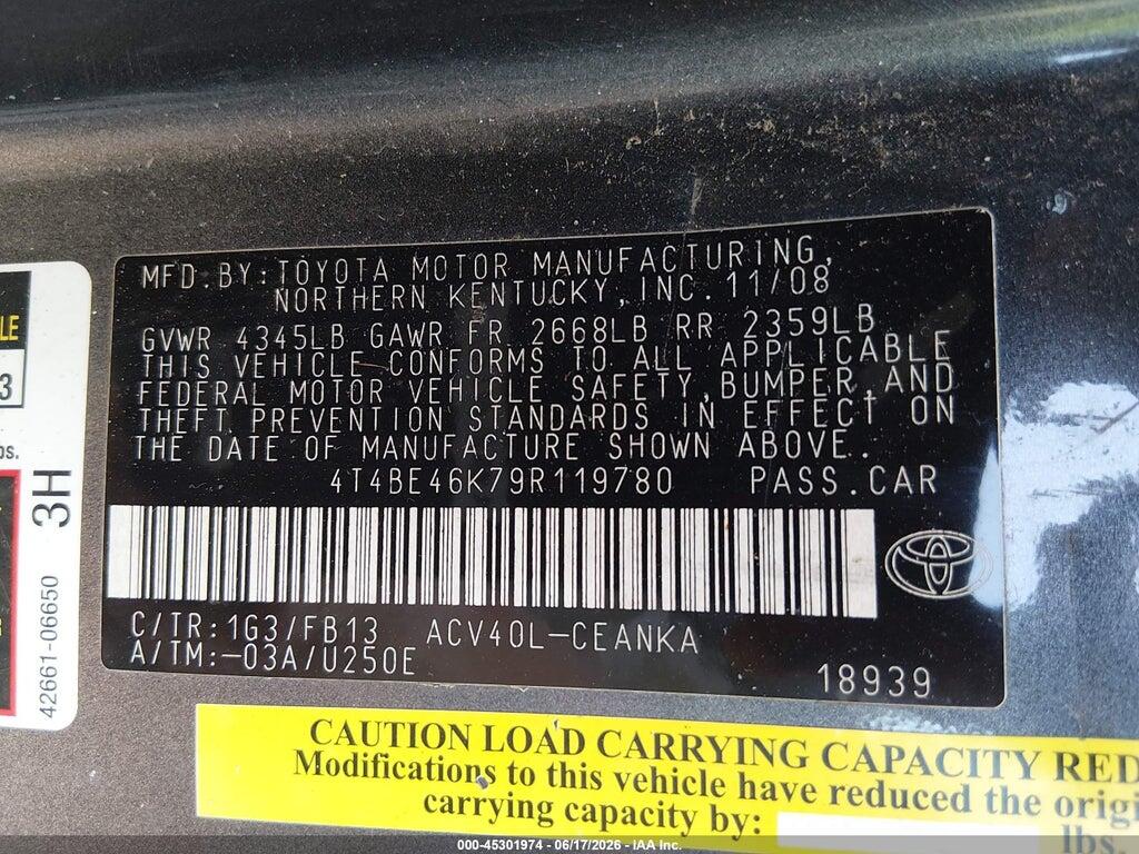 4T4BE46K79R119780 2009 TOYOTA CAMRY photo no. 9