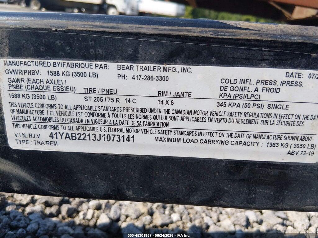 41YAB2213J1073141 2018 BEAR BOAT TRAILER photo no. 9