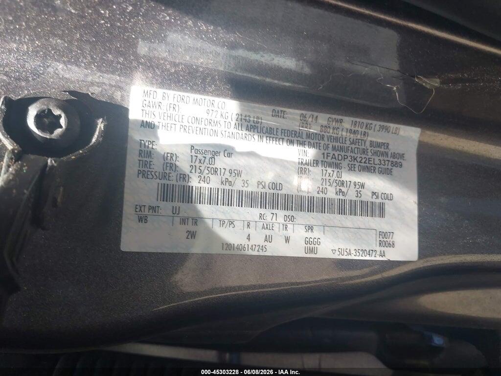 1FADP3K22EL337889 2014 FORD FOCUS photo no. 9