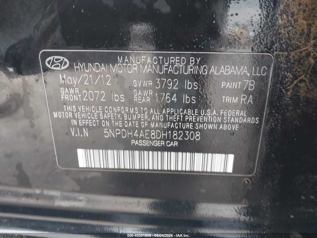5NPDH4AE8DH182308 2013 HYUNDAI ELANTRA photo no. 9