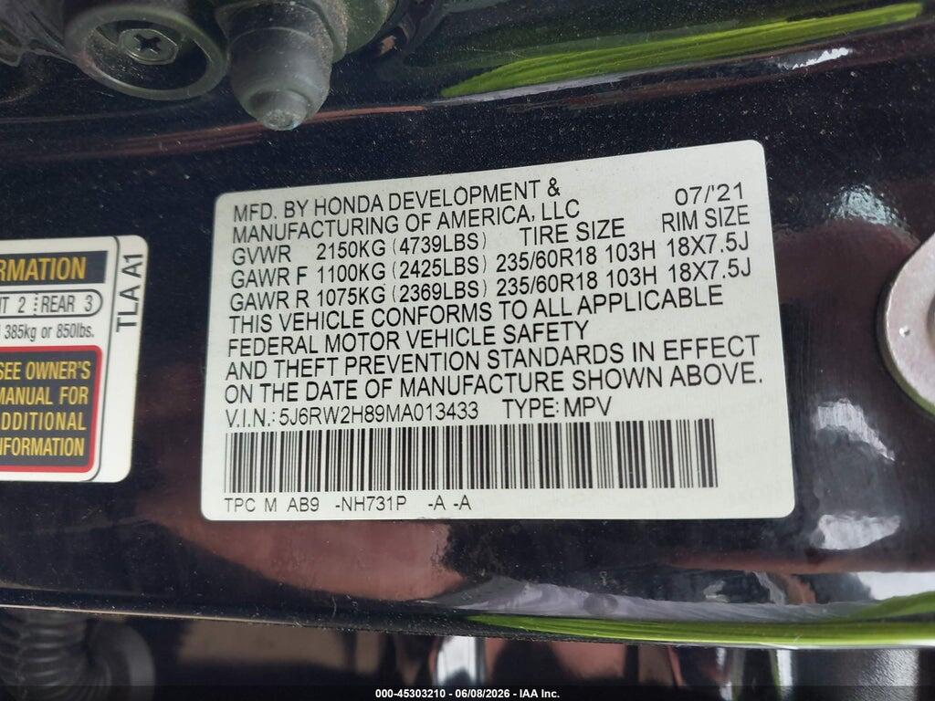 5J6RW2H89MA013433 2021 HONDA CR-V photo no. 9
