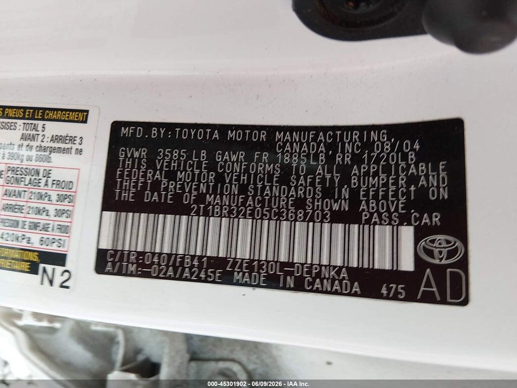 2T1BR32E05C368703 2005 TOYOTA COROLLA photo no. 9