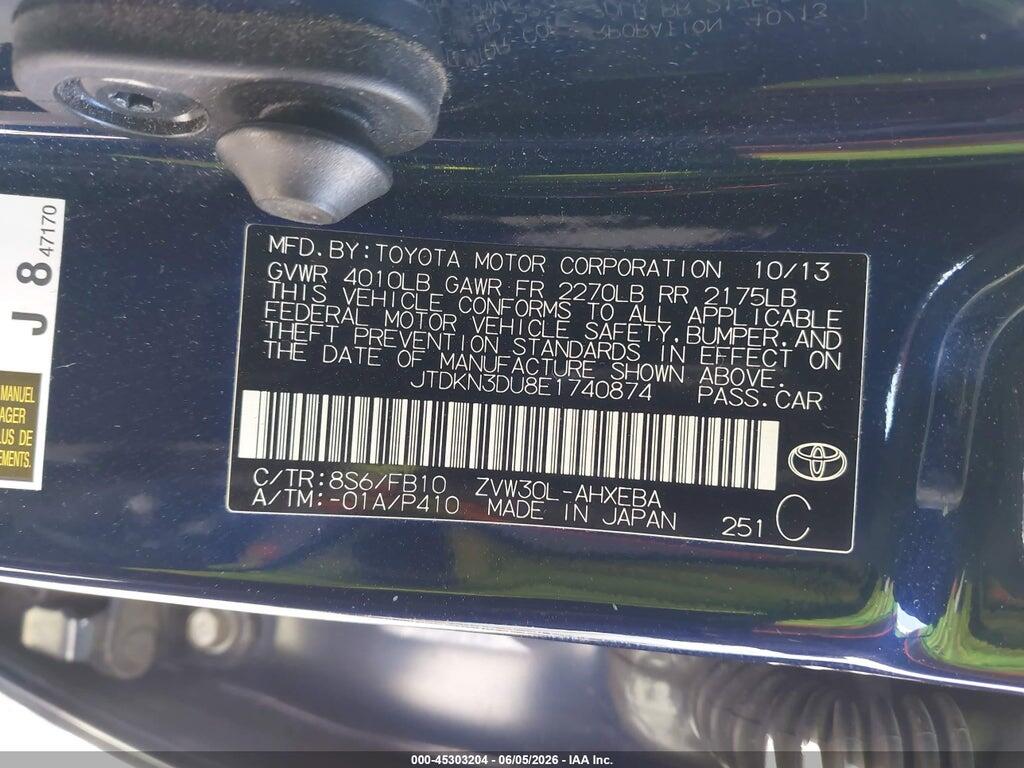 JTDKN3DU8E1740874 2014 TOYOTA PRIUS photo no. 9