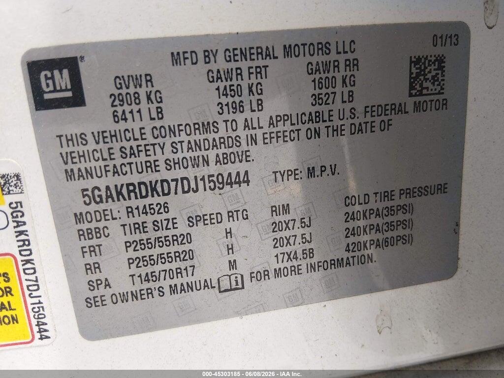 5GAKRDKD7DJ159444 2013 BUICK ENCLAVE photo no. 9