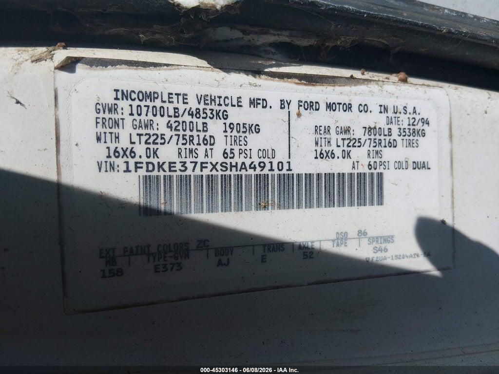 1FDKE37FXSHA49101 1995 FORD ECONOLINE photo no. 8