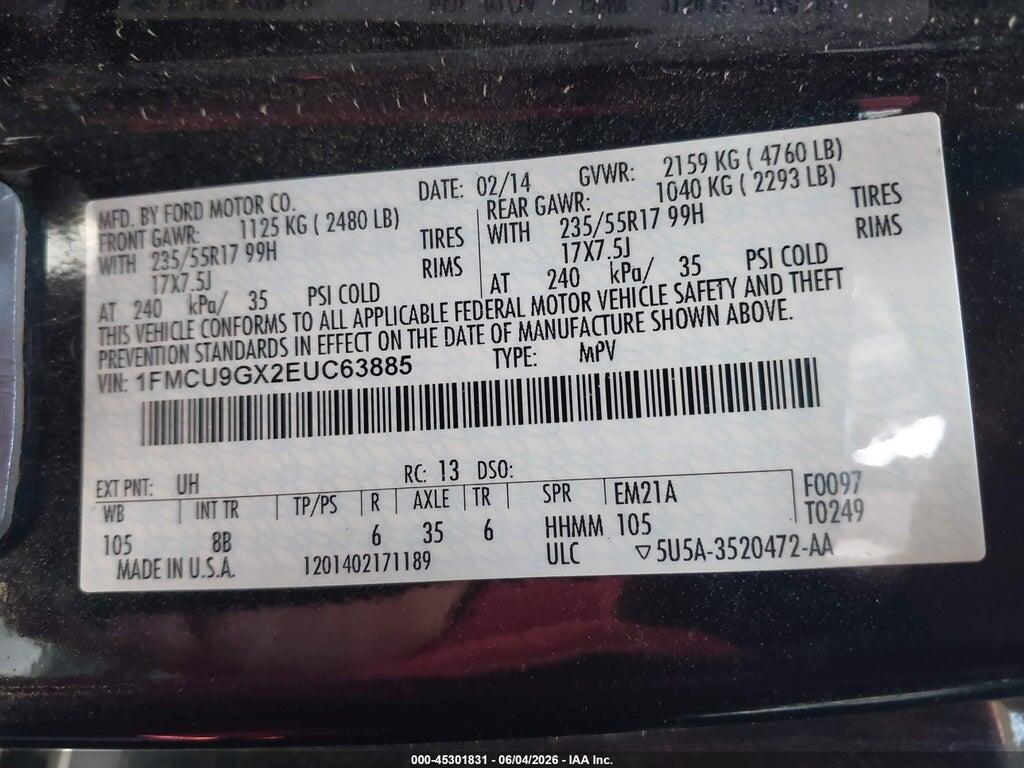 1FMCU9GX2EUC63885 2014 FORD ESCAPE photo no. 9