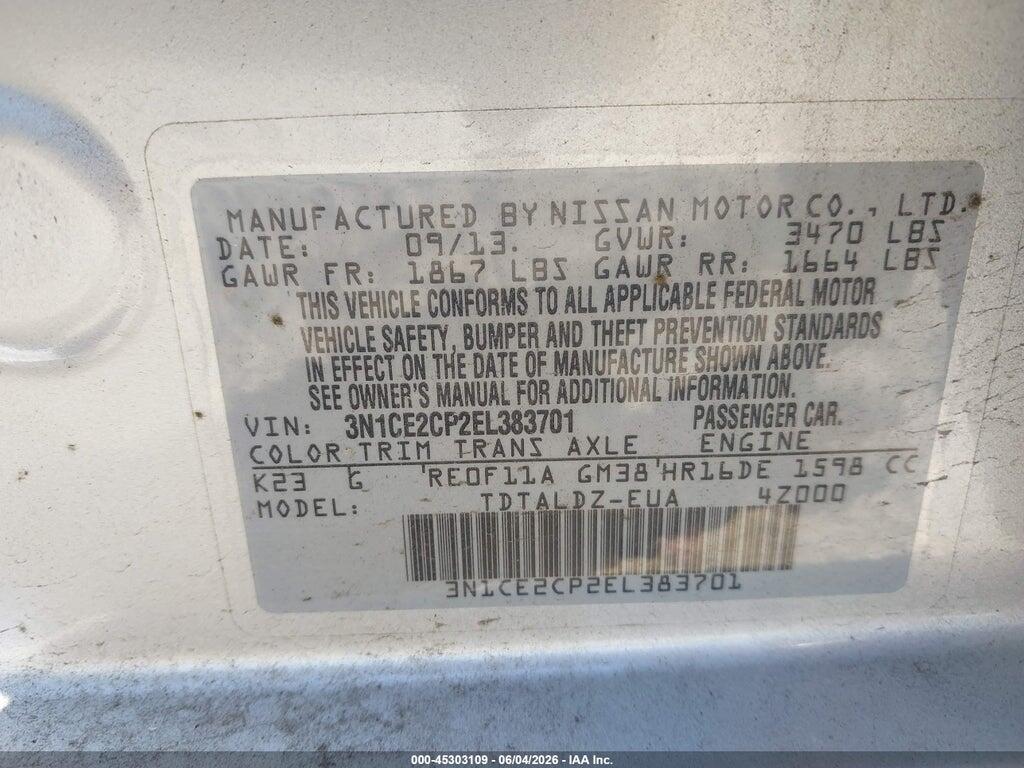 3N1CE2CP2EL383701 2014 NISSAN VERSA NOTE photo no. 9