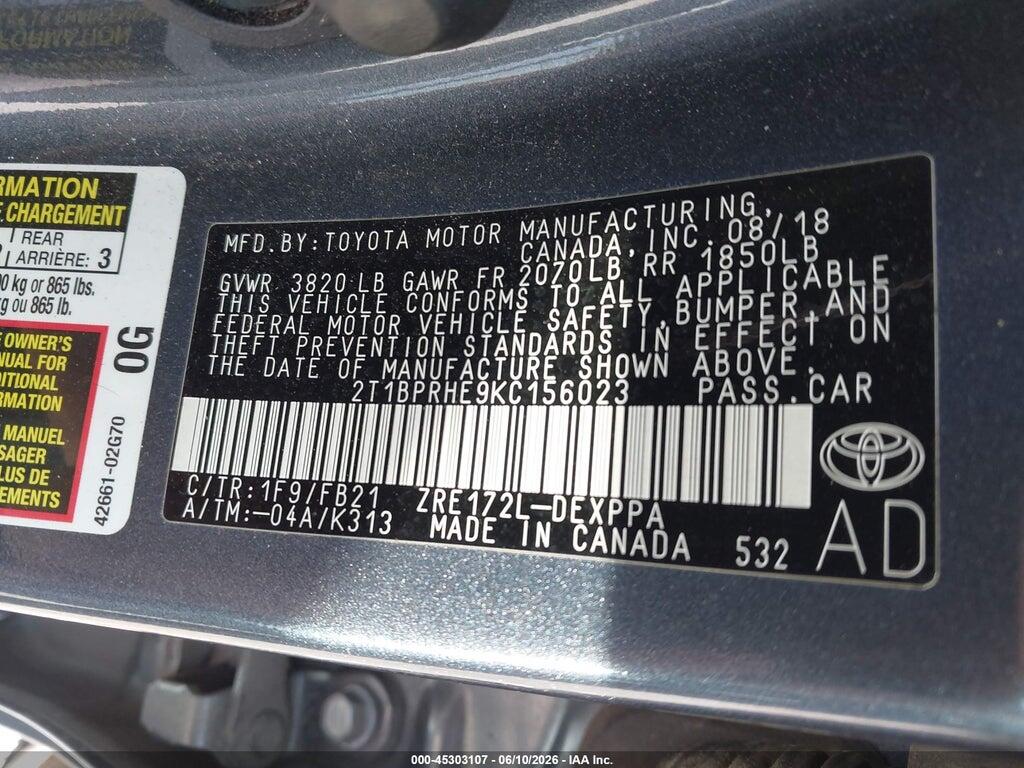 2T1BPRHE9KC156023 2019 TOYOTA COROLLA photo no. 9