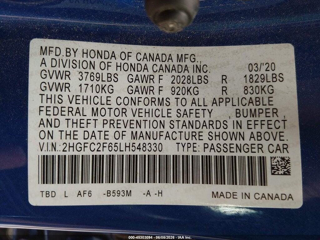 2HGFC2F65LH548330 2020 HONDA CIVIC photo no. 9