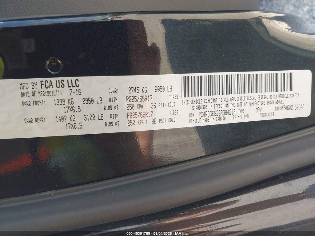 2C4RDGEG2GR384213 2016 DODGE GRAND CARAVAN photo no. 9