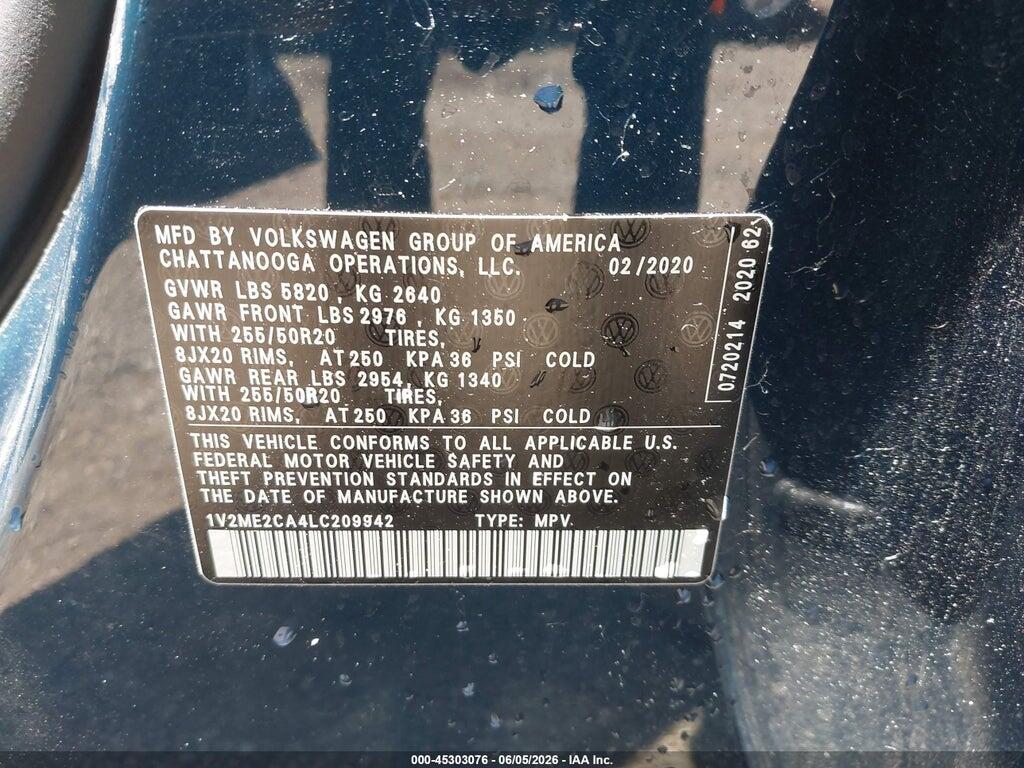 1V2ME2CA4LC209942 2020 VOLKSWAGEN ATLAS CROSS SPORT photo no. 9