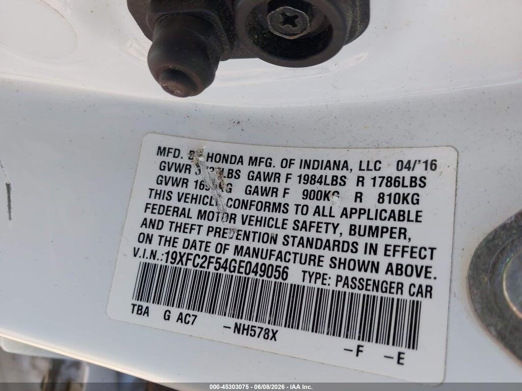 19XFC2F54GE049056 2016 HONDA CIVIC photo no. 9