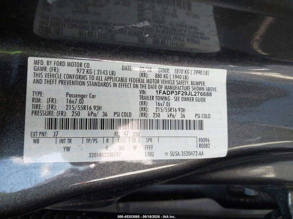 1FADP3F29JL276688 2018 FORD FOCUS photo no. 9
