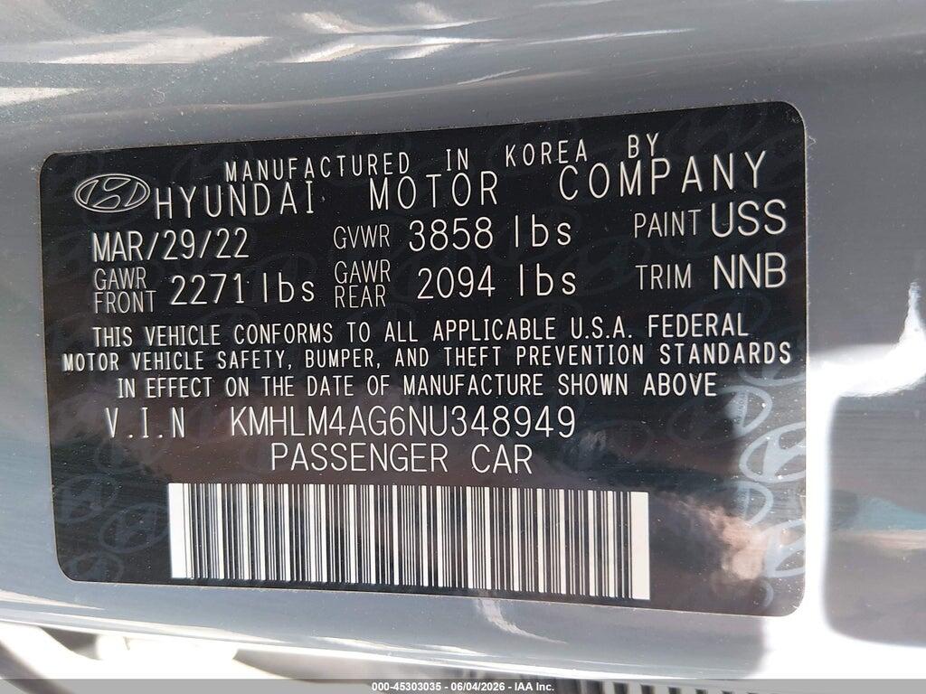 KMHLM4AG6NU348949 2022 HYUNDAI ELANTRA photo no. 9