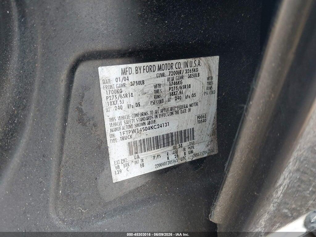 1FTPW14504KC24131 2004 FORD F-150 photo no. 9