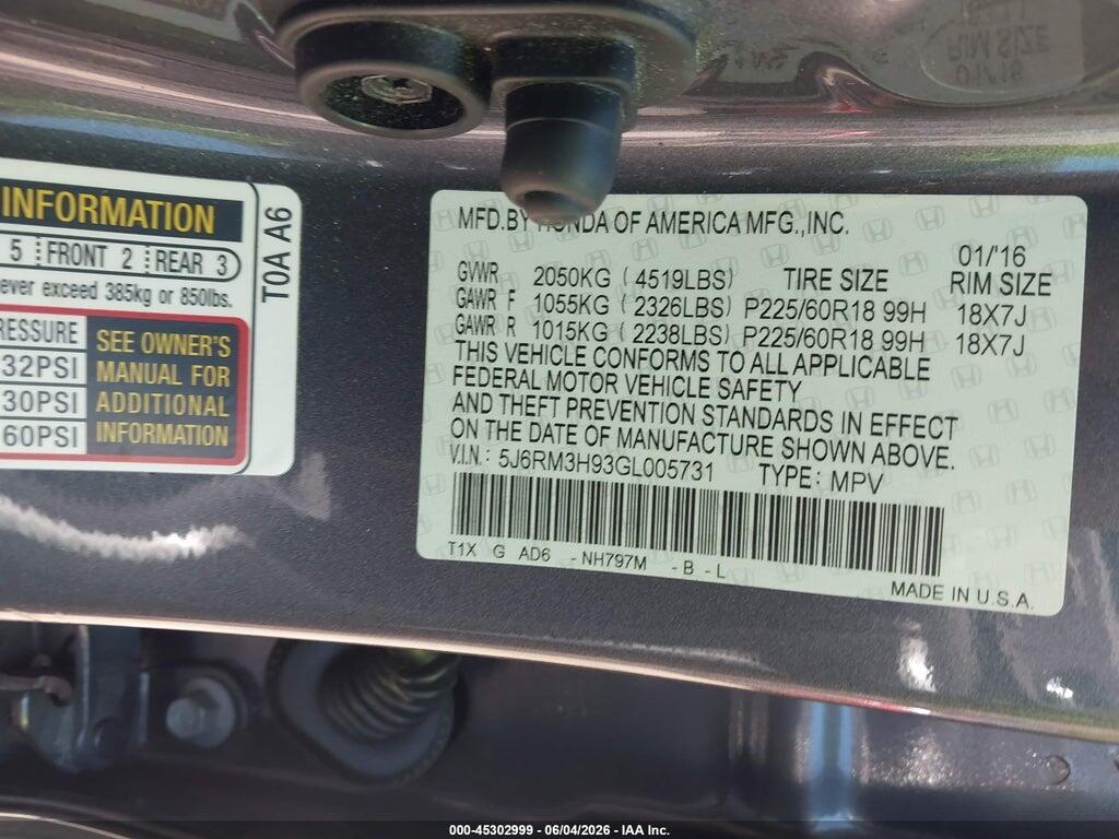 5J6RM3H93GL005731 2016 HONDA CR-V photo no. 9
