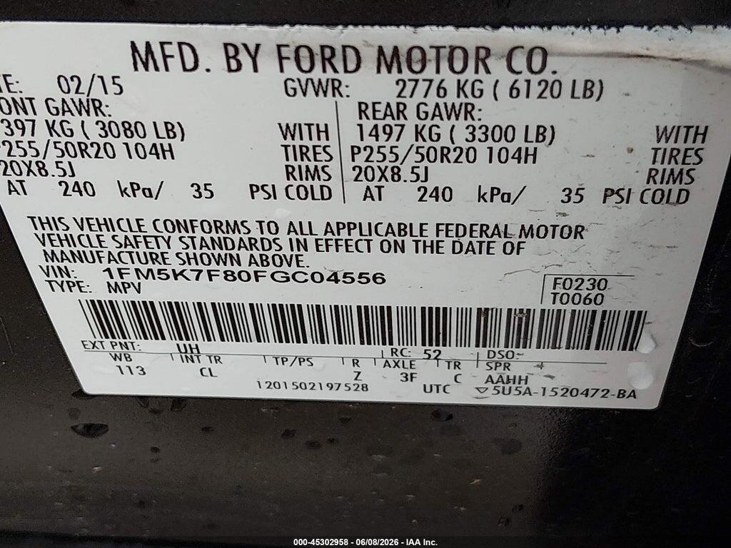 1FM5K7F80FGC04556 2015 FORD EXPLORER photo no. 9