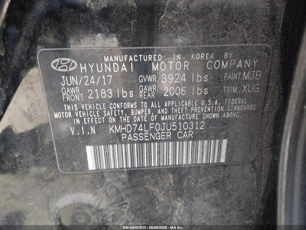 KMHD74LF0JU510312 2018 HYUNDAI ELANTRA photo no. 9
