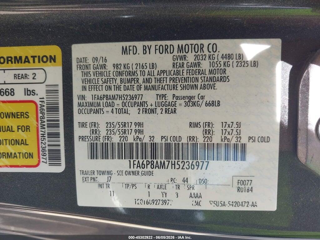 1FA6P8AM7H5236977 2017 FORD MUSTANG photo no. 9