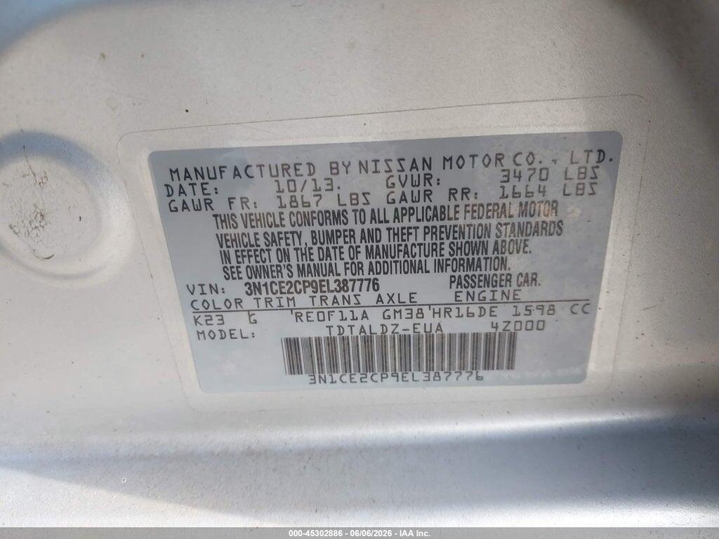 3N1CE2CP9EL387776 2014 NISSAN VERSA NOTE photo no. 9