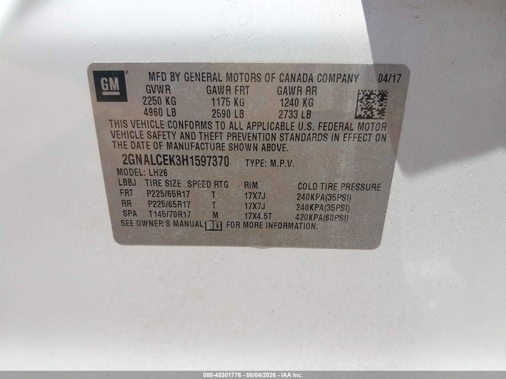 2GNALCEK3H1597370 2017 CHEVROLET EQUINOX photo no. 9
