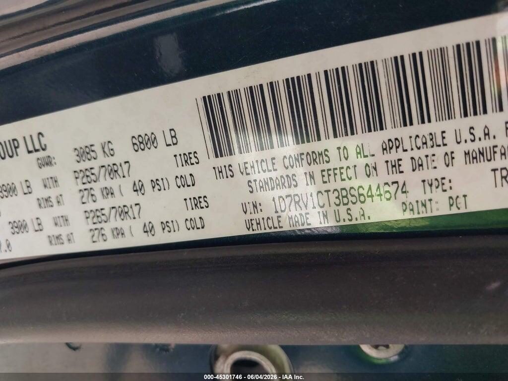 1D7RV1CT3BS644674 2011 RAM RAM 1500 photo no. 9